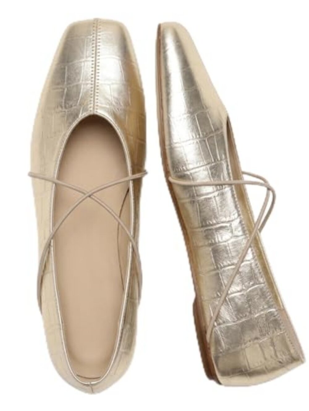 Women's Square Toe Ballet Flats Criss Cross Strap Slip On Mary Jane Shoes